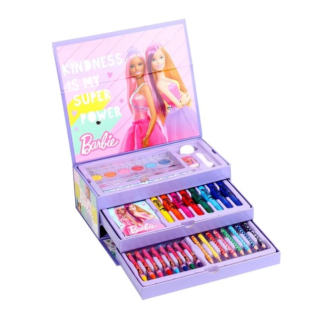 BARBIE COLOURING TOOL Box 52pcs Case Art Craft Set Stationery Purple