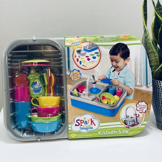 SPARK CREATE IMAGINE Kitchen Sink Play Set Ages 3+ Water Faucet Pretend