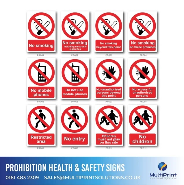 SAFETY SIGNS Health & Safety Signage Prohibition Signage A5 / A4