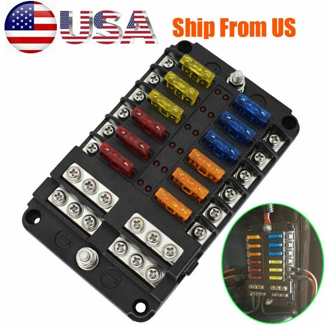 12WAY BLADE FUSE Box Block Holder LED Indicator 12V 32V Auto Marine