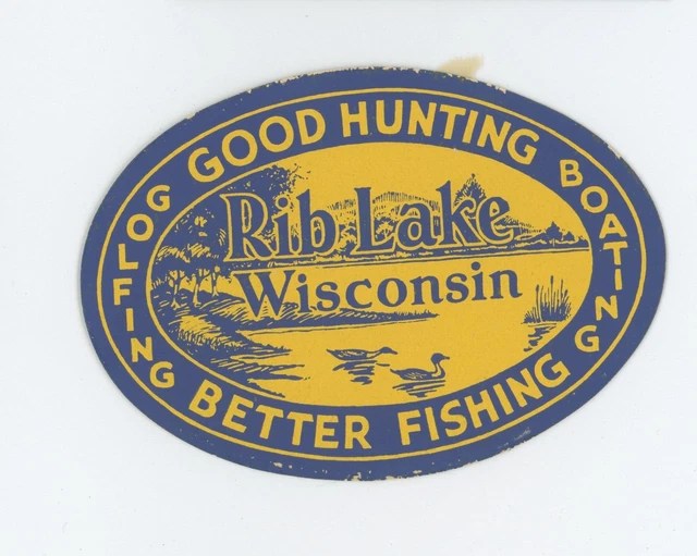 1930'S RIB LAKE Wisconsin Good Hunting Golfing Fishing Poster Stamp