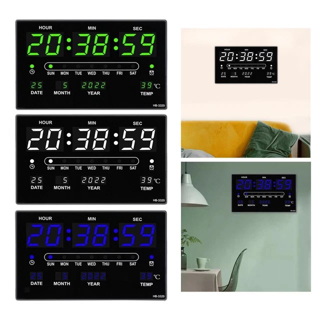 LARGE DIGITAL CLOCK with Date and Temperature for Bedroom Living Room £