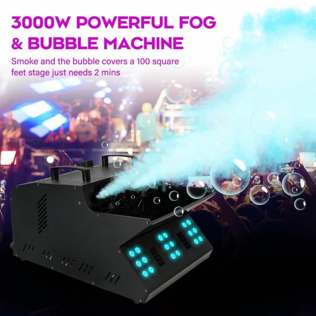3000W DMX SMOKE Fog Bubble Machine RGB LED Light Bubble Blower Stage DJ