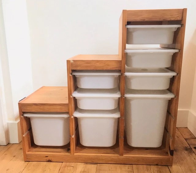 IKEA TROFAST SOLID pine storage frame / unit + 8 Plastic Boxes all with