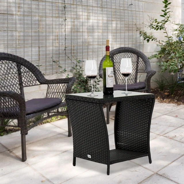 SQUARE RATTAN WICKER Glass Top Side Tea Table Patio Furniture Outdoor
