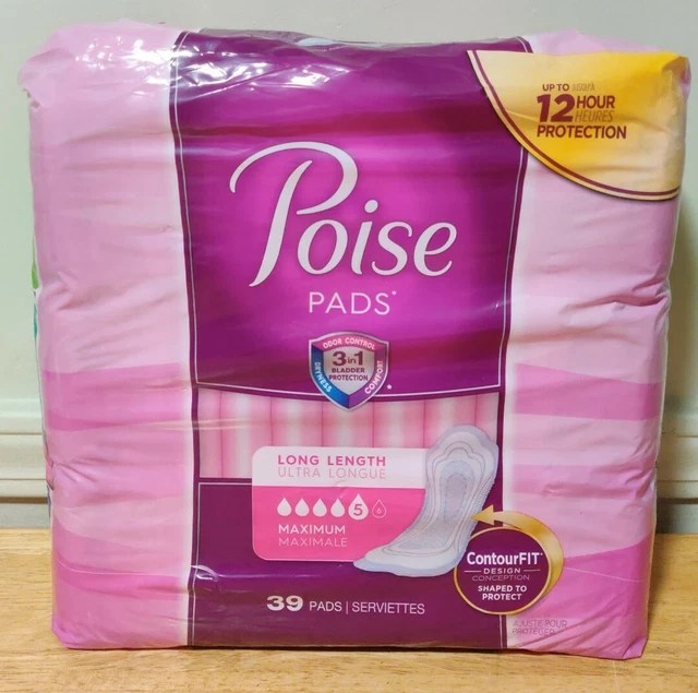 POISE INCONTINENCE PADS, Maximum Absorbency, Long Length, ContourFit