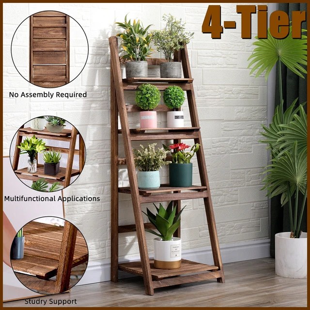4TIER LADDER BOOKCASE Storage Rack Bookshelf Plant Stand Display