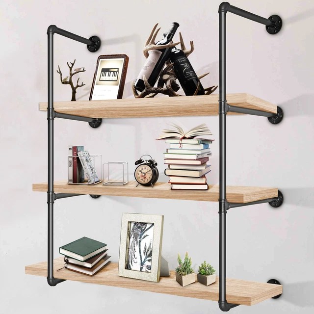RUSTIC INDUSTRIAL PIPE Wall Mounted Floating Shelf Rack Storage