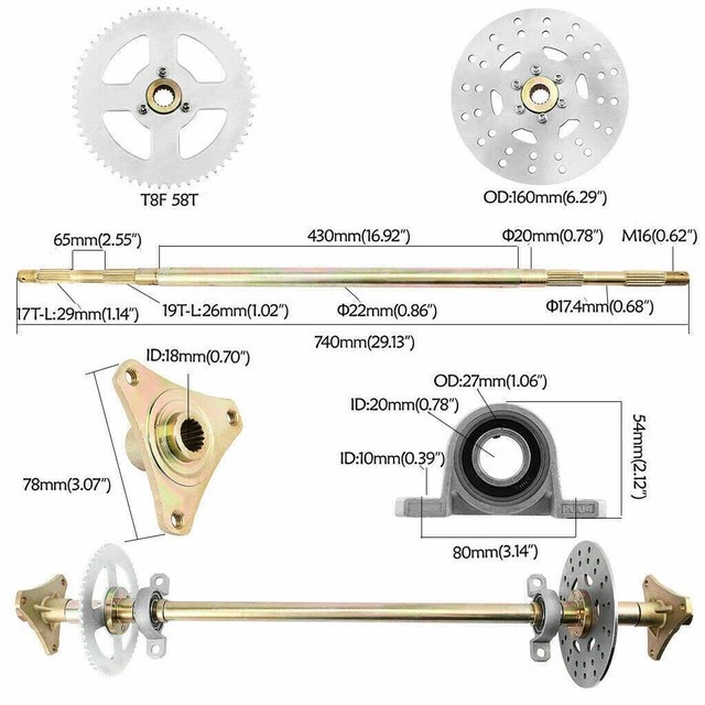 29 INCH GO Kart ATV Live Rear Axle Kit+Sprocket Hub Drift Trike + Brake