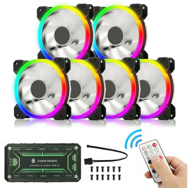 6 PACK RGB LED Quiet Computer Case PC Cooling Fan 120mm With Remote