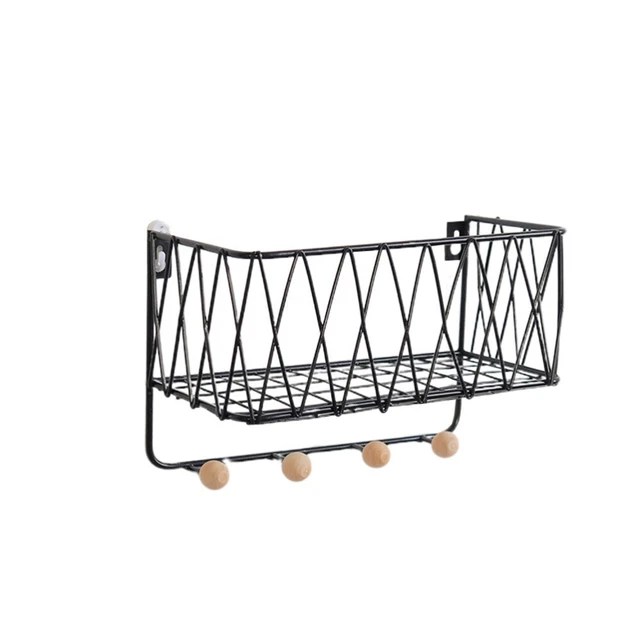WOODEN WIRE MESH Floating Shelf Mail Key Organizer Wall Mount £16.51