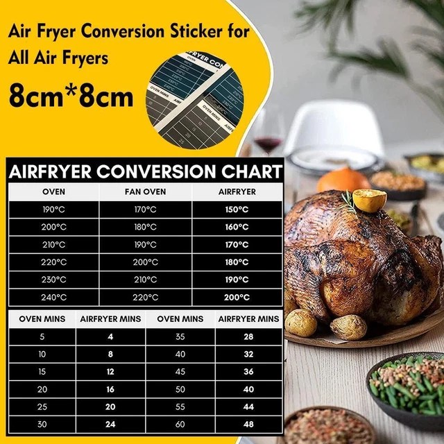 AIR FRYER CONVERSION Chart Sticker Cheat Sheet Chart Cooking Lists St