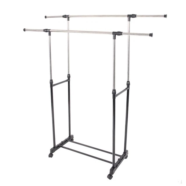 ROLLING PORTABLE ADJUSTABLE Clothes Rack Double Bar Rail Hanging