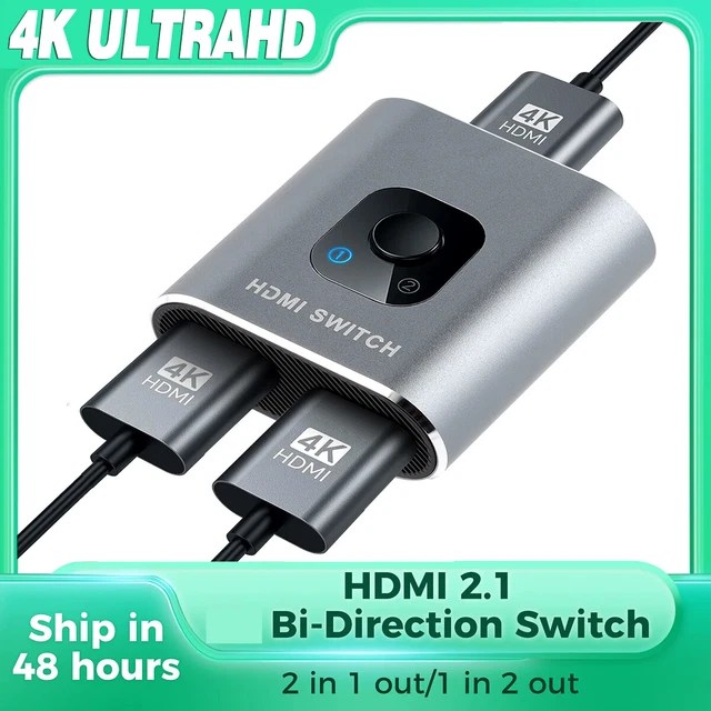 4K BIDIRECTIONAL HDMI 2.0 Cable Switcher Splitter 2 in 1 out & 1 in 2