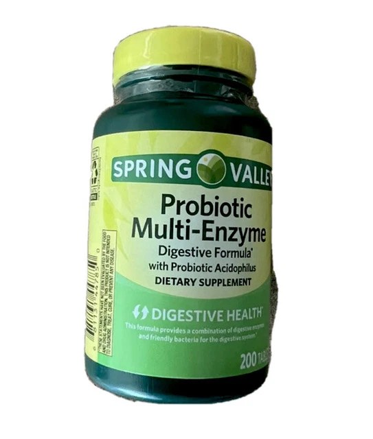 SPRING VALLEY PROBIOTIC MultiEnzyme Digestive Formula Tablets 200 FREE