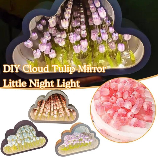 DIY CLOUD TULIP LED Night Light Mirror Table Lamps Ornaments Bedroom