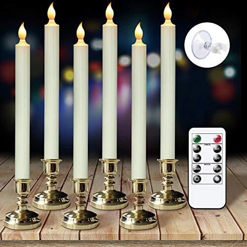 FLAMELESS BATTERY OPERATED Flickering Taper Candles With Remote Timer