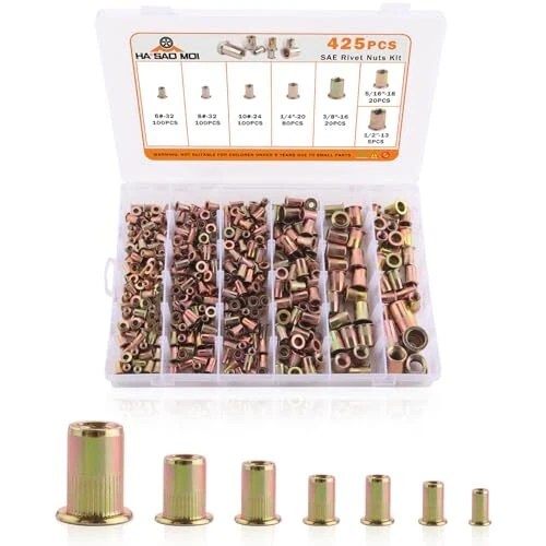 425PCS RIVET NUT Kit, SAE UNC Rivet Nuts Assortment, Zinc Plated Finish