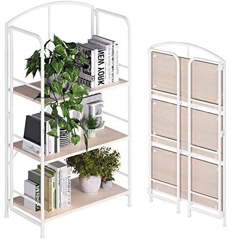 NO ASSEMBLY FOLDING Bookshelf, Metal Book Shelf for Storage, Folding