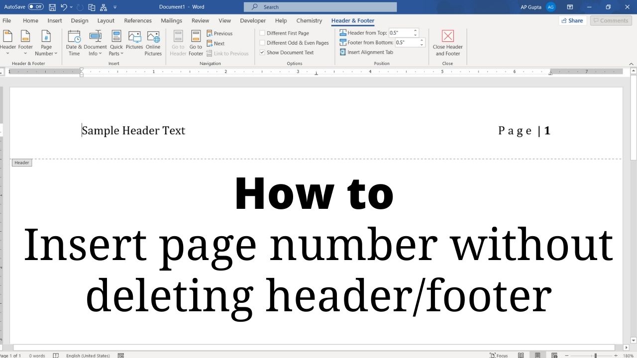 Insert page number in Word without deleting header/footer PickupBrain