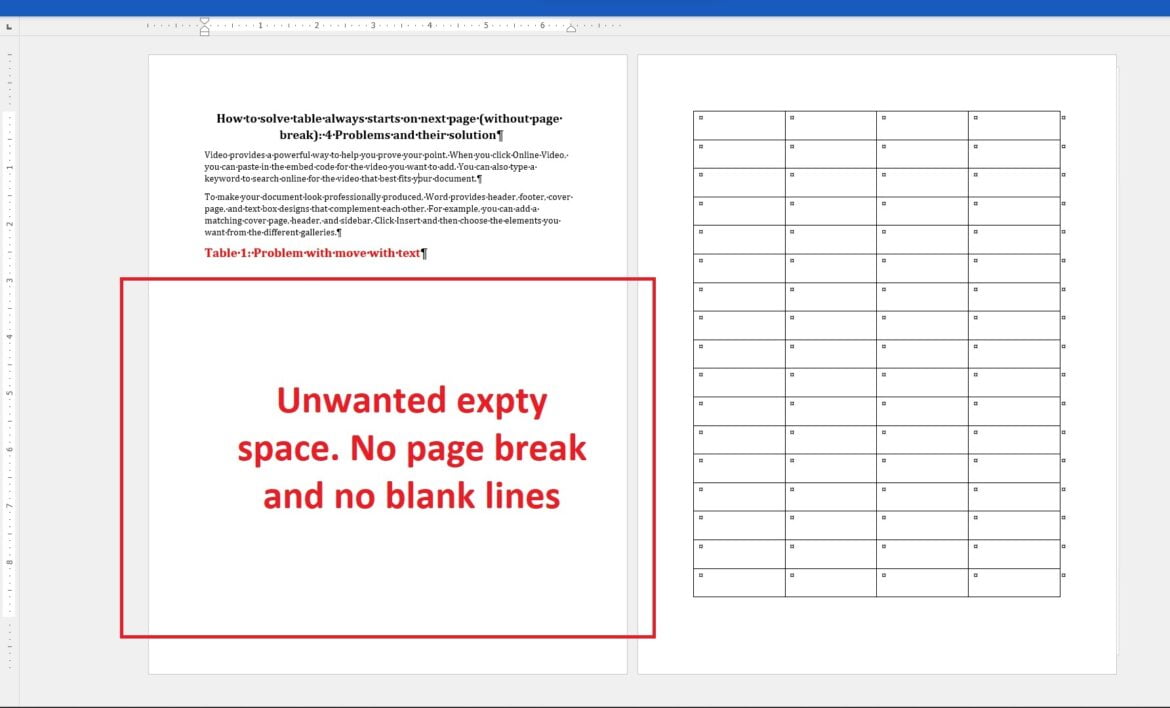 Word table always starting from next page 4 causes and how to stop it. PickupBrain Be Smart