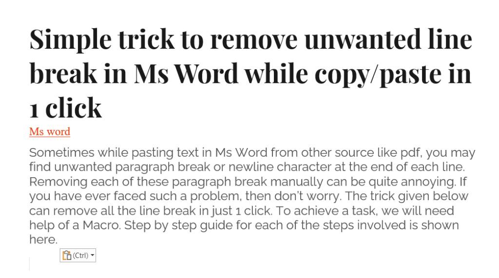 Ms Word shortcut to paste without formatting PickupBrain Be Smart