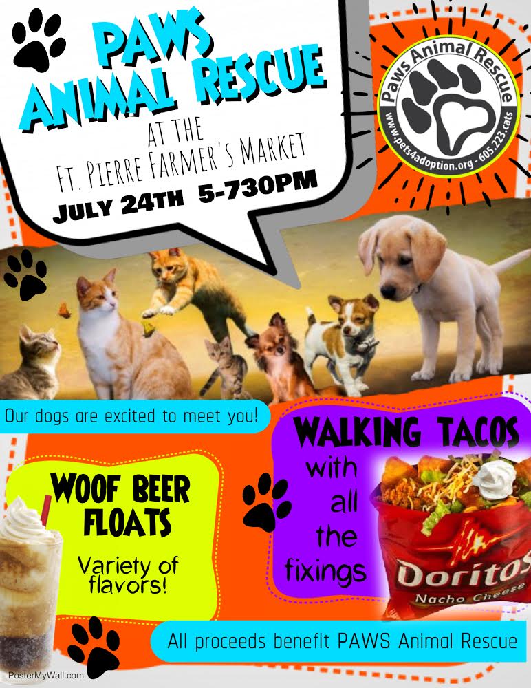 Paws at the Fort Pierre Farmers Market! Paws Animal Rescue, Pierre SD