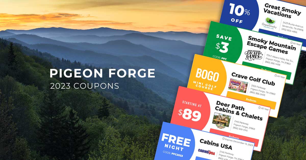 Pigeon Coupons, Deals & Packages for Cabins, Hotels and Attractions