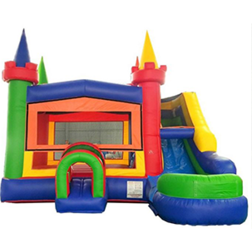 Rainbow Castle With Slide PRI, PIKE ROAD INFLATABLES LLC