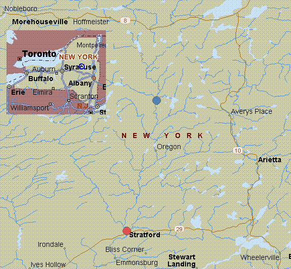 Map for East Canada Creek, New York, white water, Powley Place to Stratford
