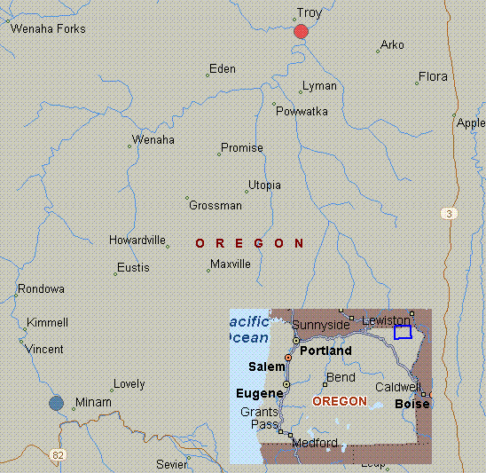 Map for Grande Ronde River, Oregon, white water, Wallowa River to