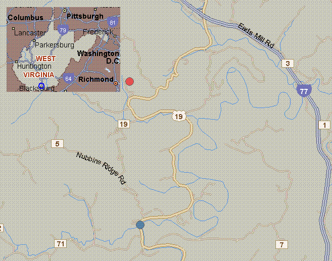 Map for Bluestone River, West Virginia, white water, Spanishburg to