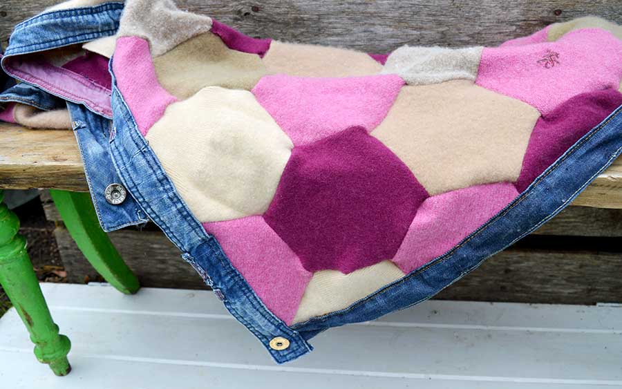 How To Make A Recycled Sweater Blanket With Hexagons Pillar Box Blue