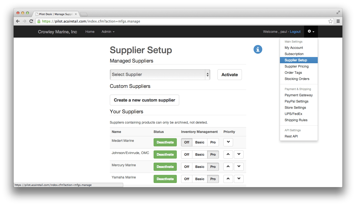 Adding custom and managed suppliers Pilot POS