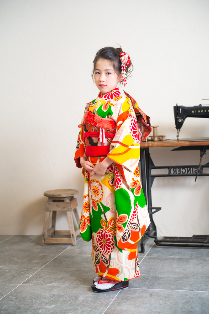 七五三アンティーク着物・七歳祝い着 東京・目黒区のおしゃれな一軒家型キッズフォトスタジオ＊pindot studio