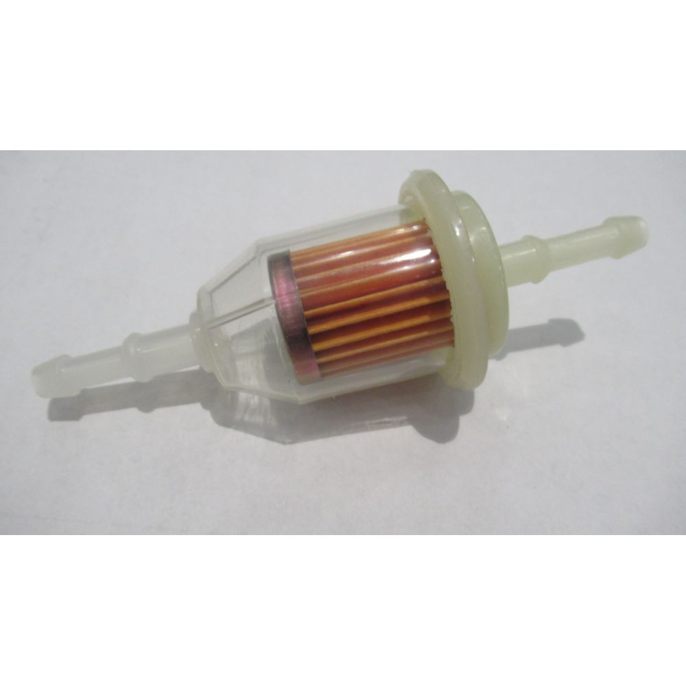 Inline Fuel Filter with 1/4 inch hose barbs on both ends.