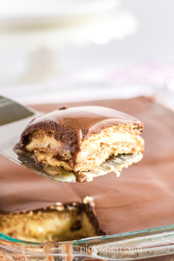 EASY No Bake Chocolate Eclair Cake PinkWhen