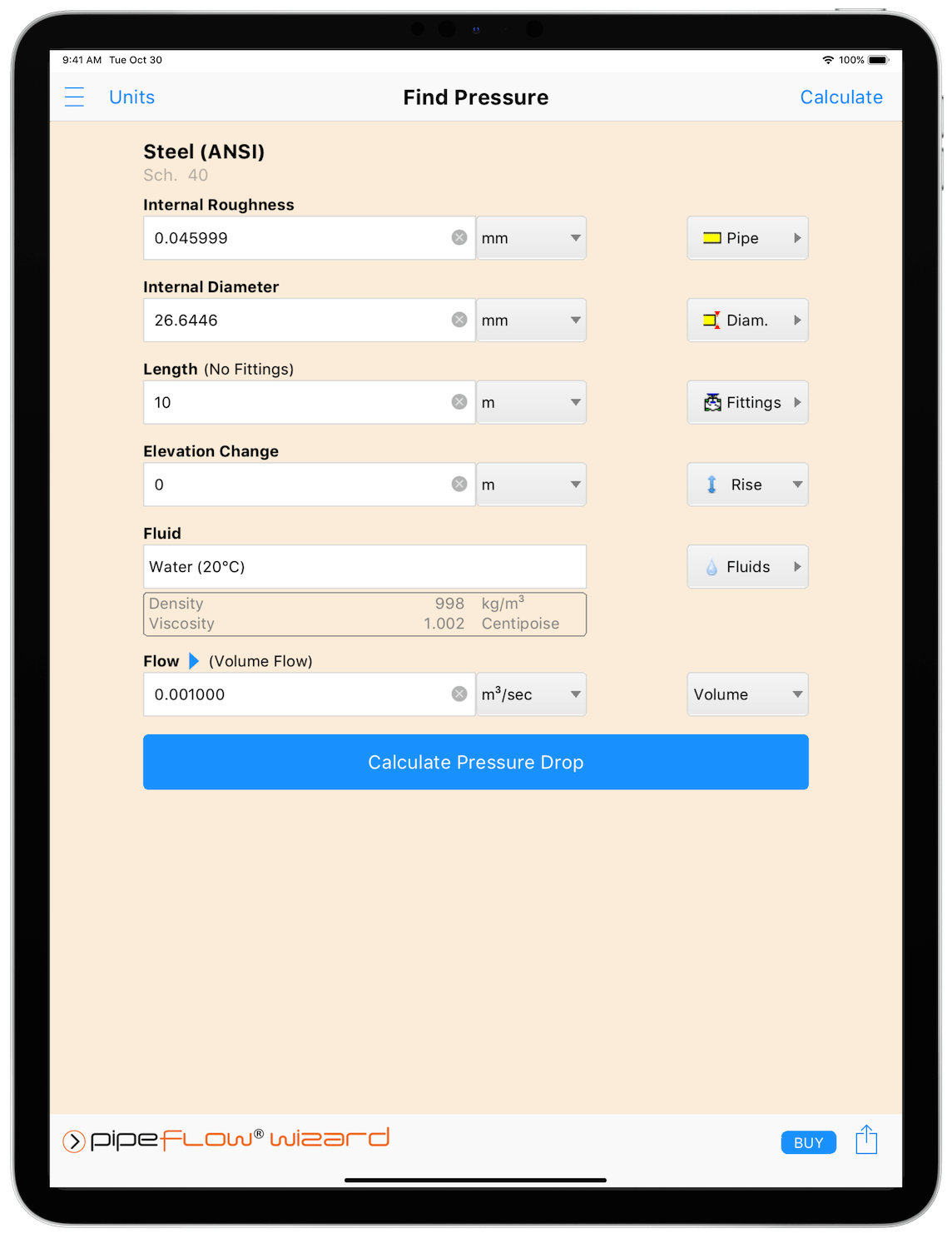 Pressure Drop Calculation Liquid