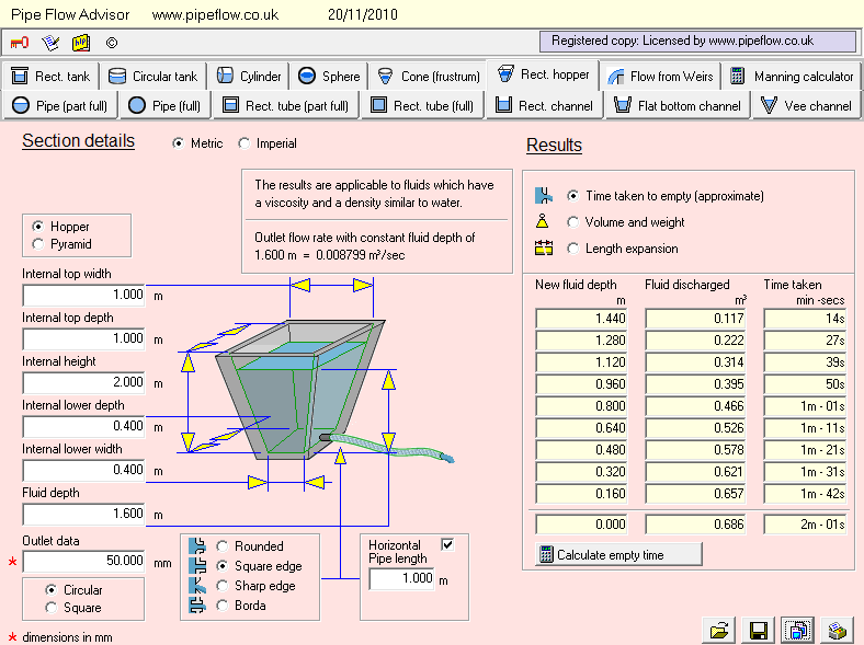 Pipe Flow Advisor for modeling flow in open channels and tanks