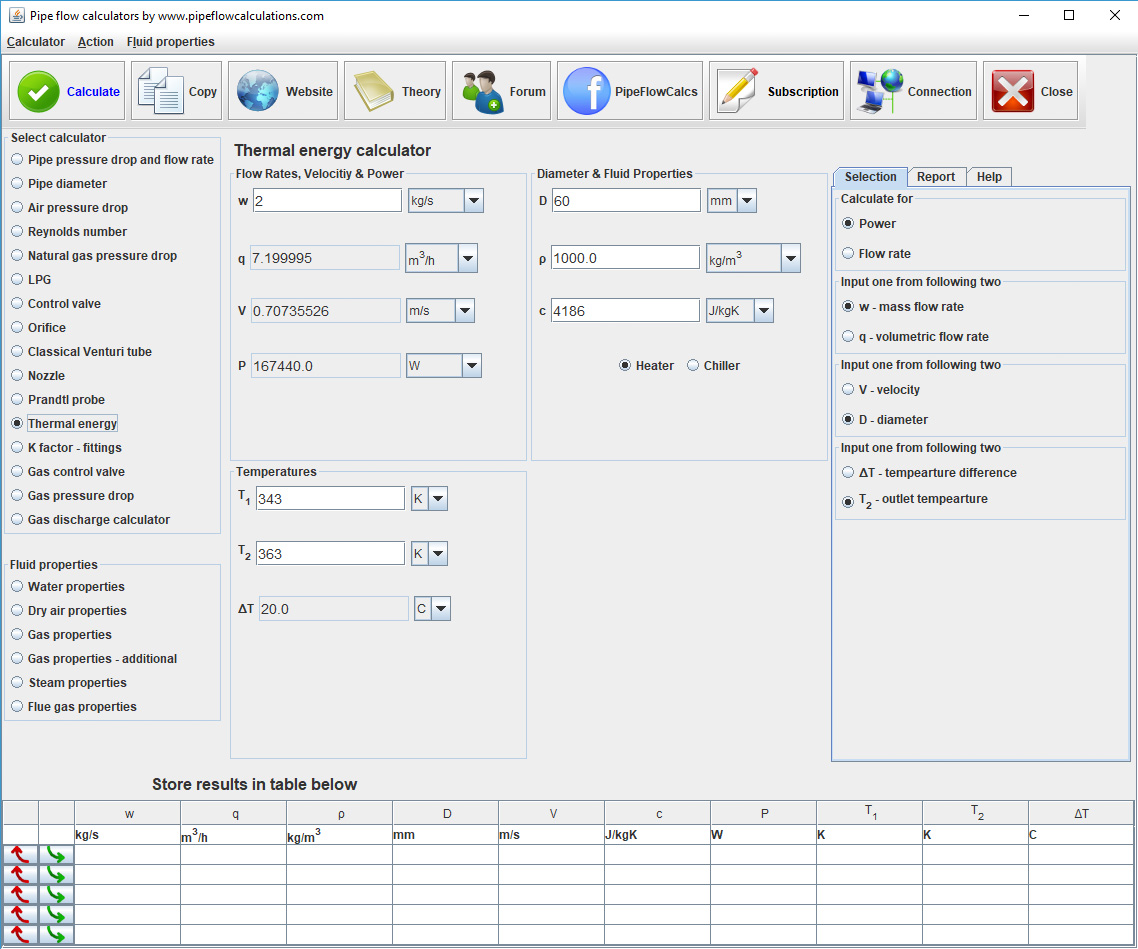 Thermal energy (heat power) calculator