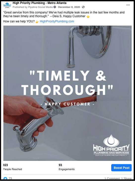 High Priority Plumbing Service Review Pipeline Social Media