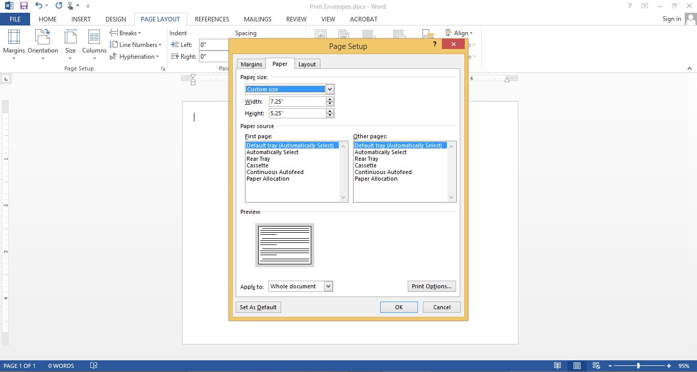 How do i print an envelope in word pilotht