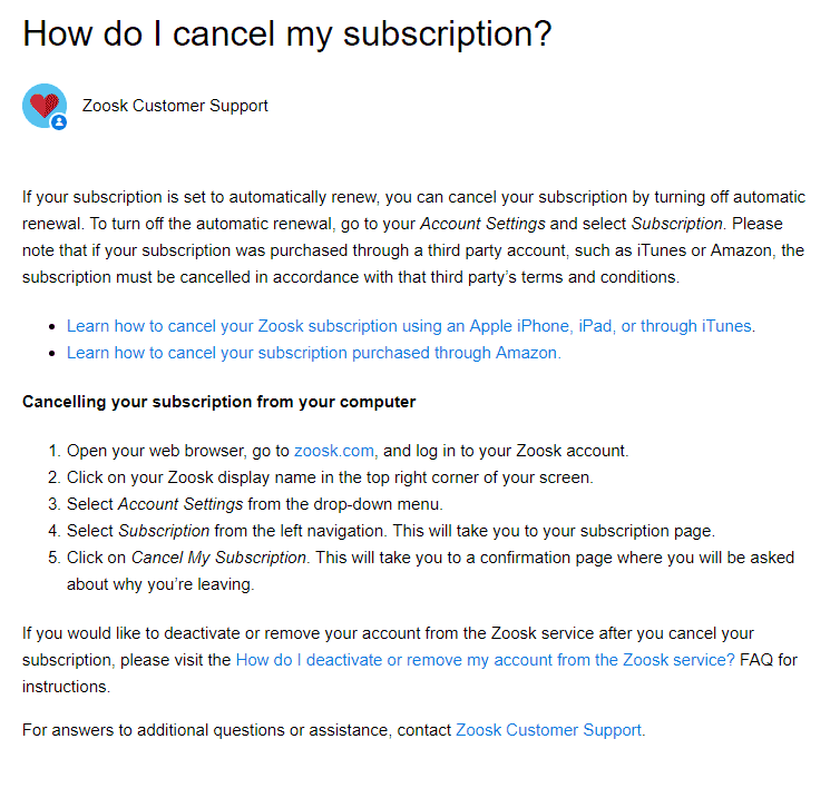 Customer Care FAQs How Can I Cancel My Zoosk Subscription?