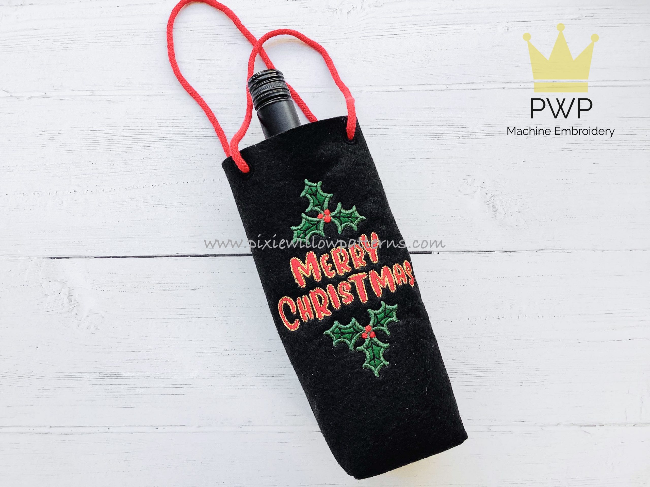 In The Hoop Christmas Wine Bottle holder pattern for 8×11 hoops