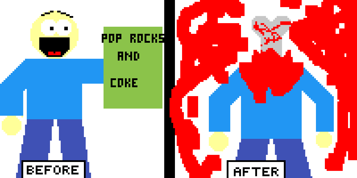 Pixilart BEFORE AND AFTER (Pop Rocks + Coke = Death?) by Davidgershen1