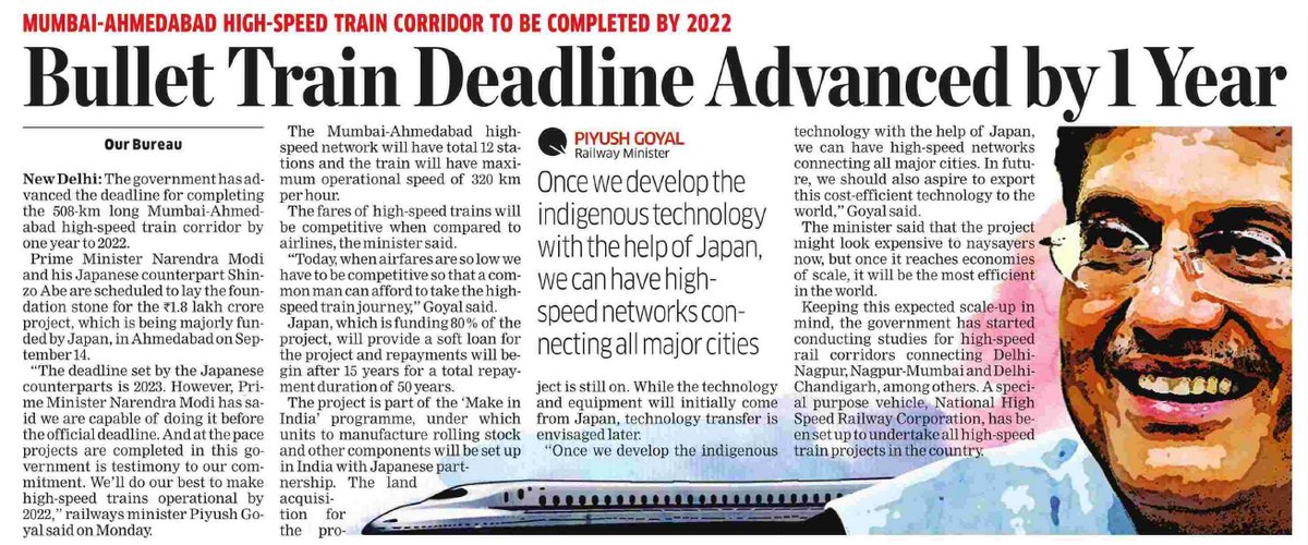 Bullet Speed, Skill & Scale: Mumbai–Ahmedabad High-Speed Train Corridor to be built by 2022, providing a faster & comfortable commute sooner