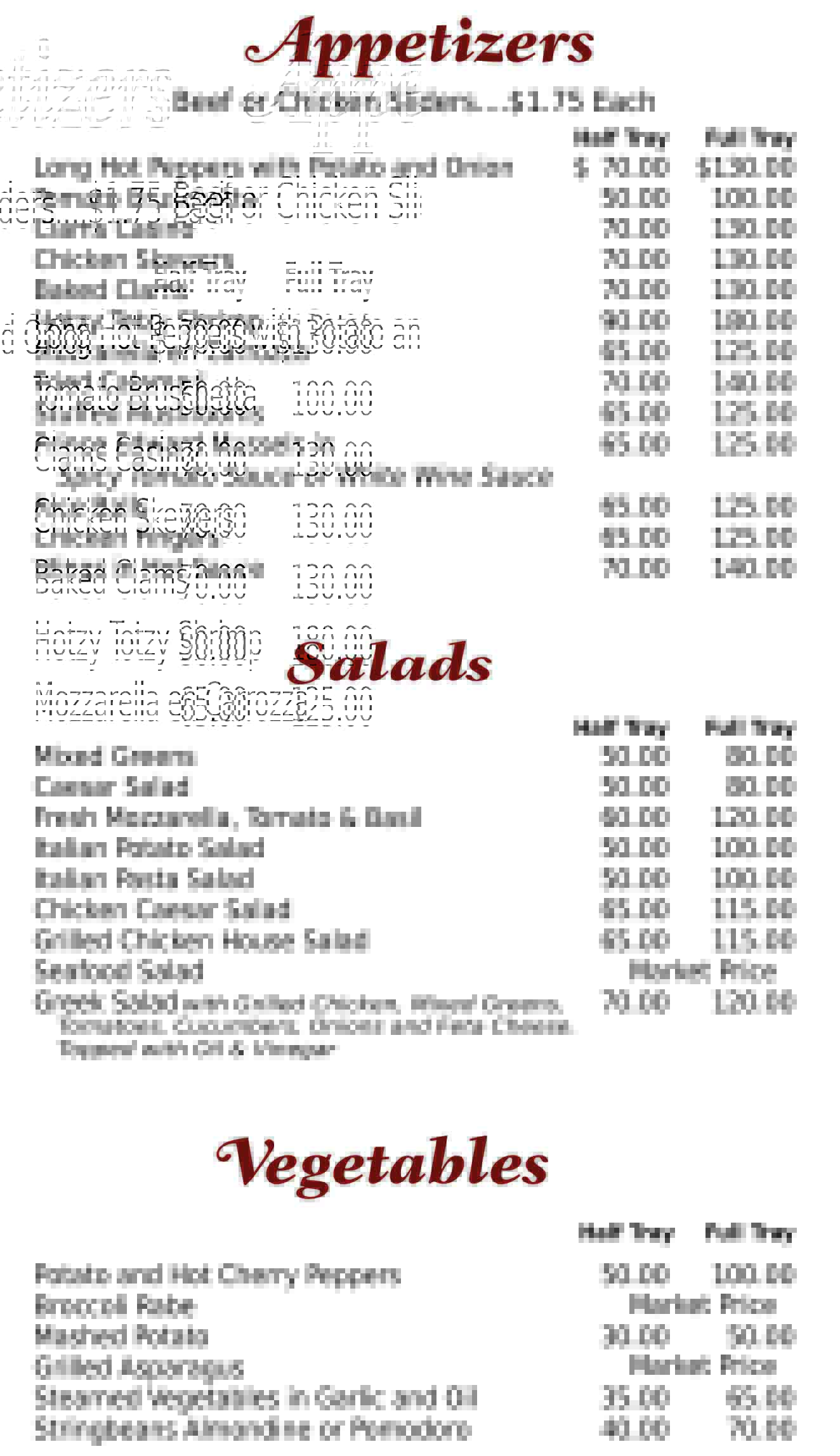 Pizza Da Napoli Catering Menu 973 S Finley Ave, Basking Ridge, NJ