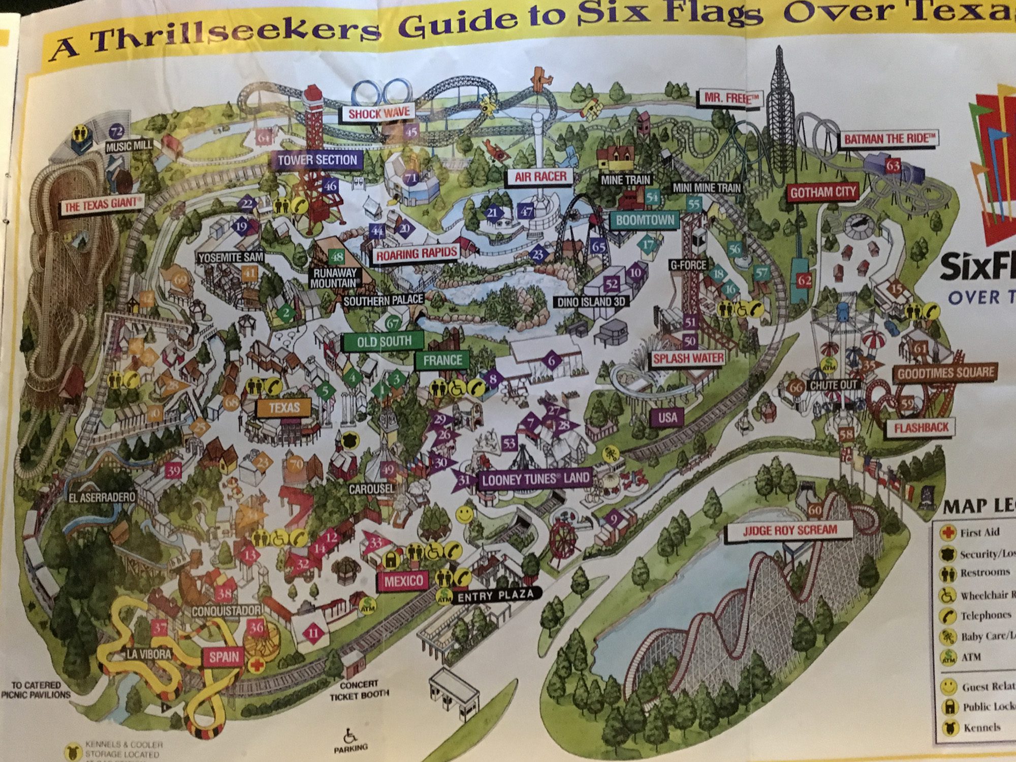 1999 Six flags Over Texas Park Map and Guide