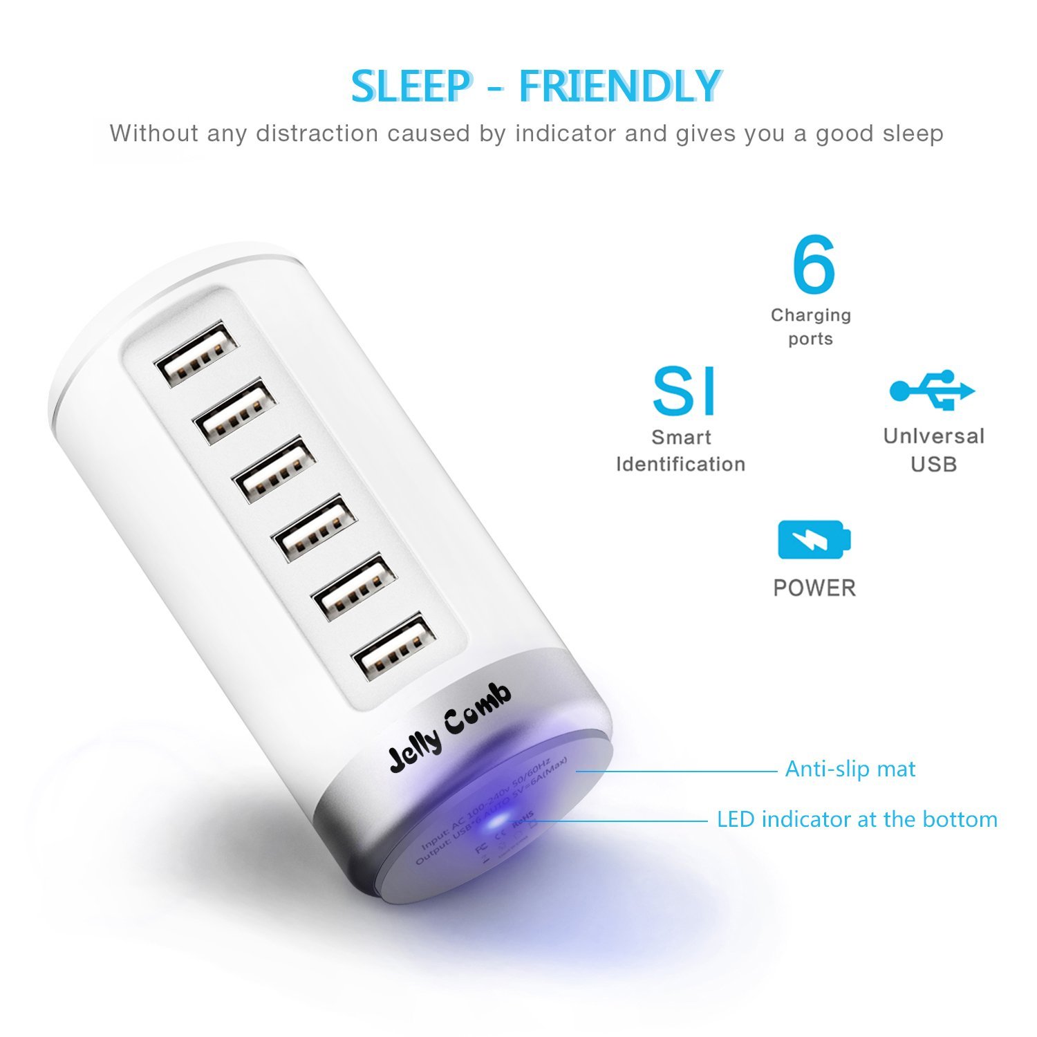 Jelly Comb Chargeur Secteur 6 Ports USB charge intelligente à 12€74