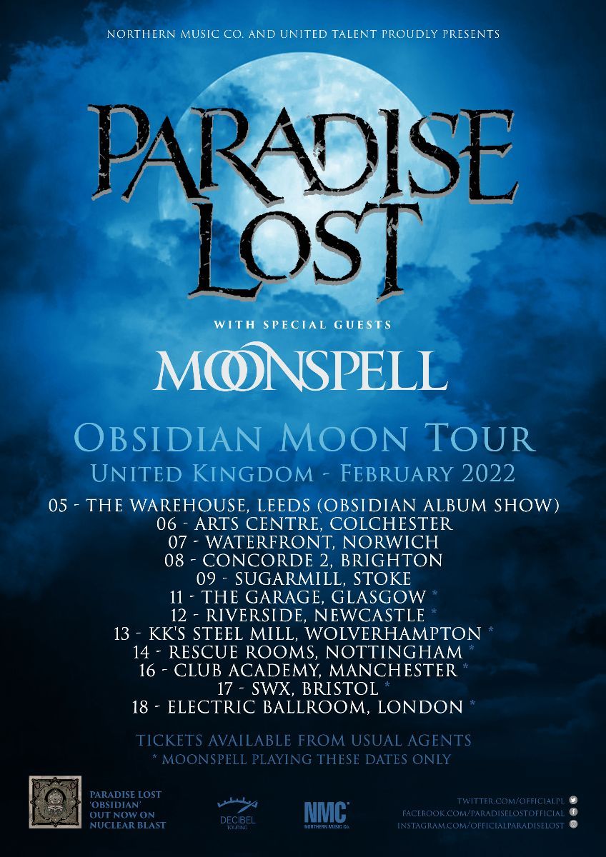 PARADISE LOST ANNOUNCE 'OBSIDIAN MOON' UK TOUR